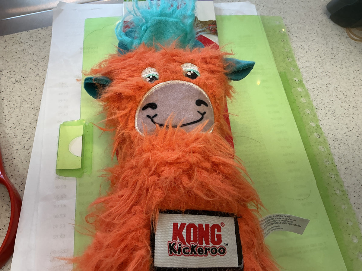 Kong kicker cat toy highland cow