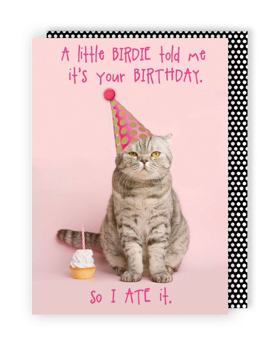 Yours Truly - Cat With Party Hat And Cupcake Card
