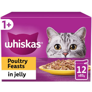 WHISKAS 1+ Cat Pouches Poultry Feasts in Jelly 12x85g