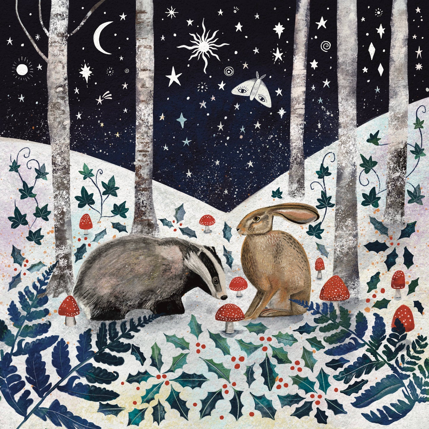 Glitter and Earth - Winter badger and hare
