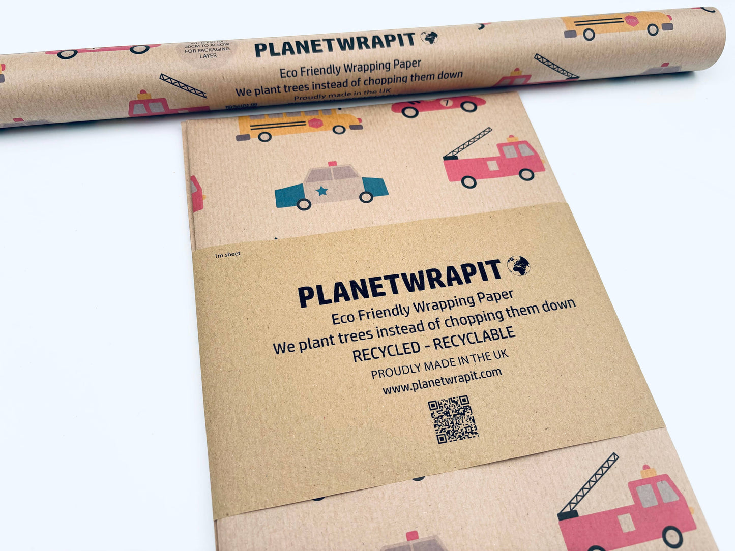 Vehicles Recycled Kraft Wrapping Paper Gift Wrap