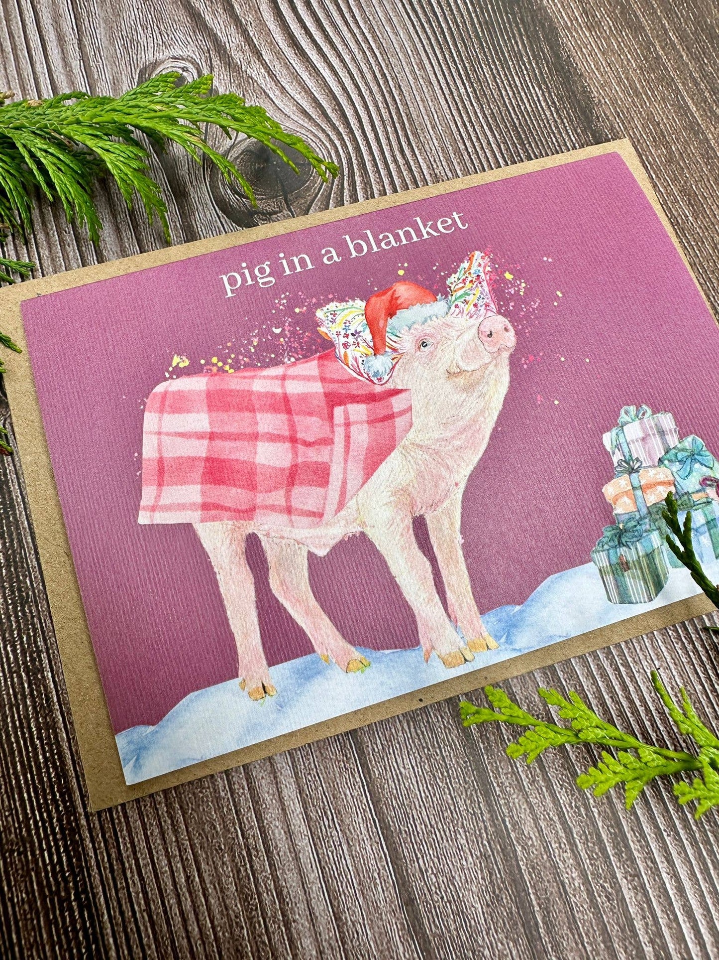 Christmas Pig | Eco Friendly Art Card Cute Colourful Funny