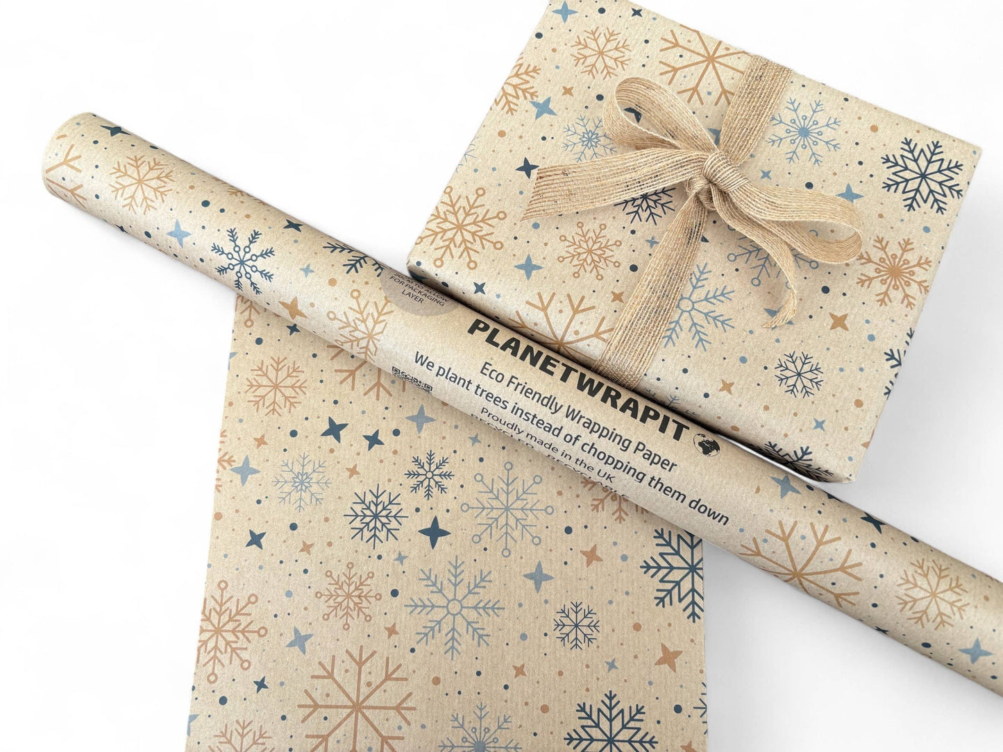 PlanetWrapIt - Christmas Snowflakes Recycled Eco Kraft Gift Wrapping Paper