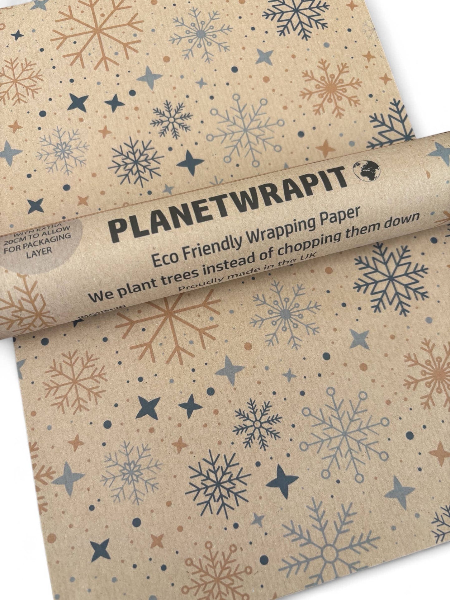 PlanetWrapIt - Christmas Snowflakes Recycled Eco Kraft Gift Wrapping Paper