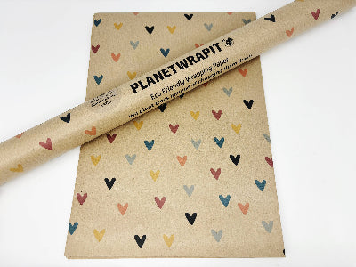 Colourful Hearts Recycled Kraft Wrapping Paper Gift Wrap