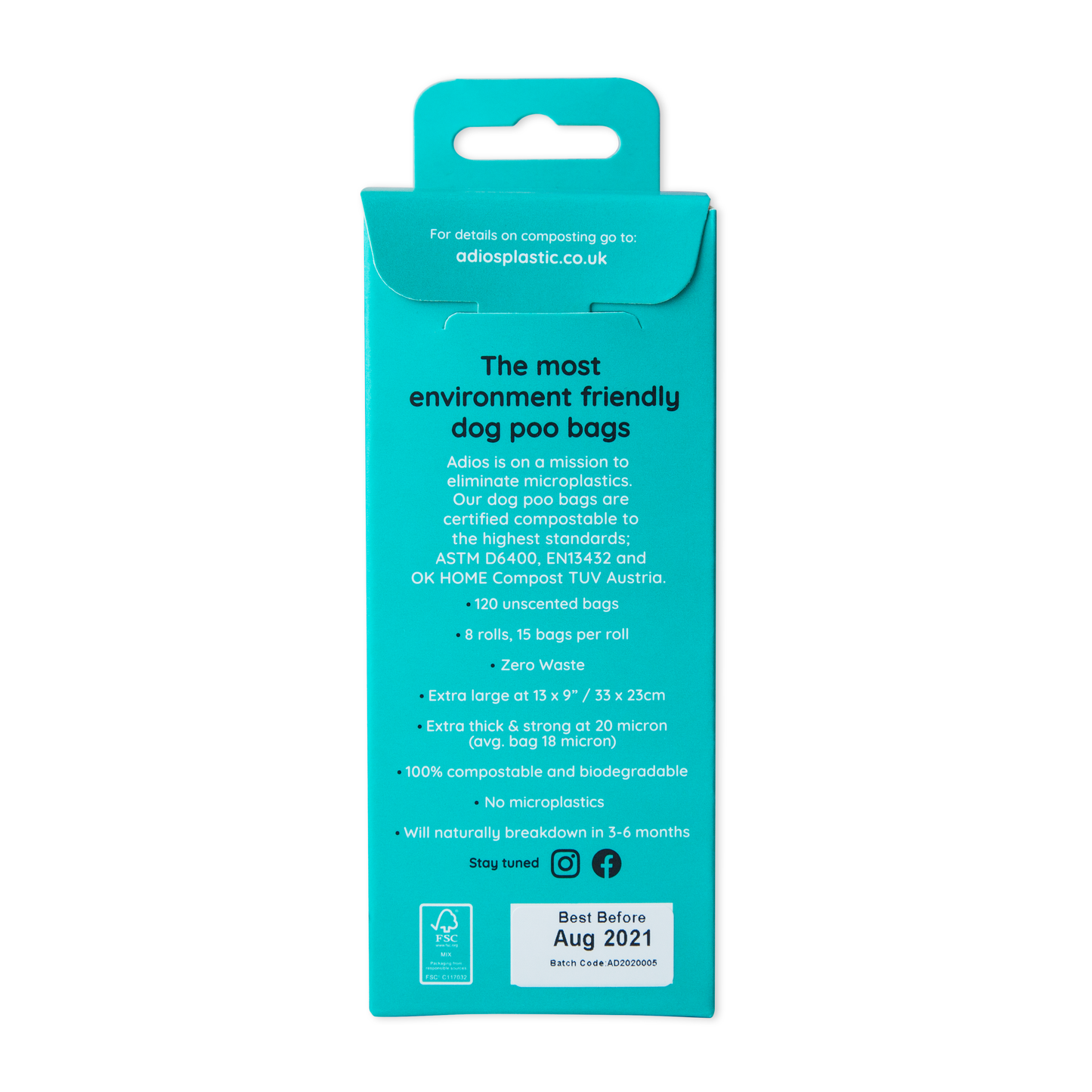 Adios Plastic - Compostable Dog Poo Bags - 8 Rolls in Grey (120 Bags)