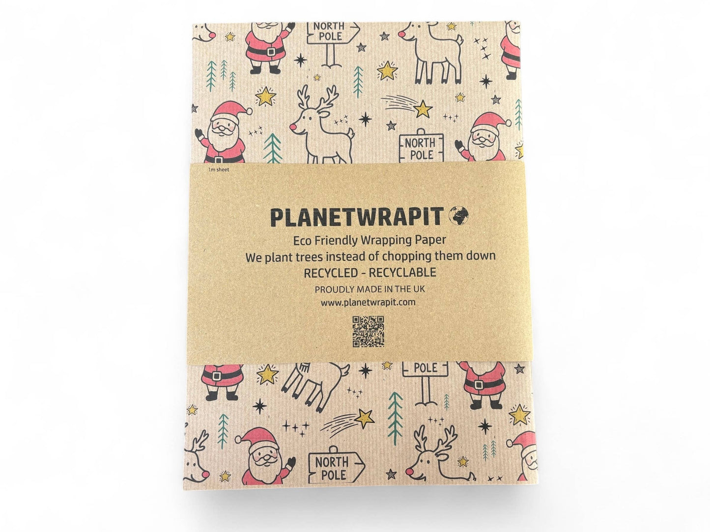 PlanetWrapIt - Rudolph and Santa Recycled Eco Kraft Gift Wrapping Paper