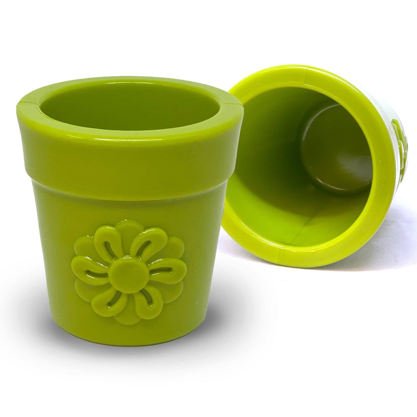 Flower Pot Durable Rubber Treat Dispenser & Enrichment: Green