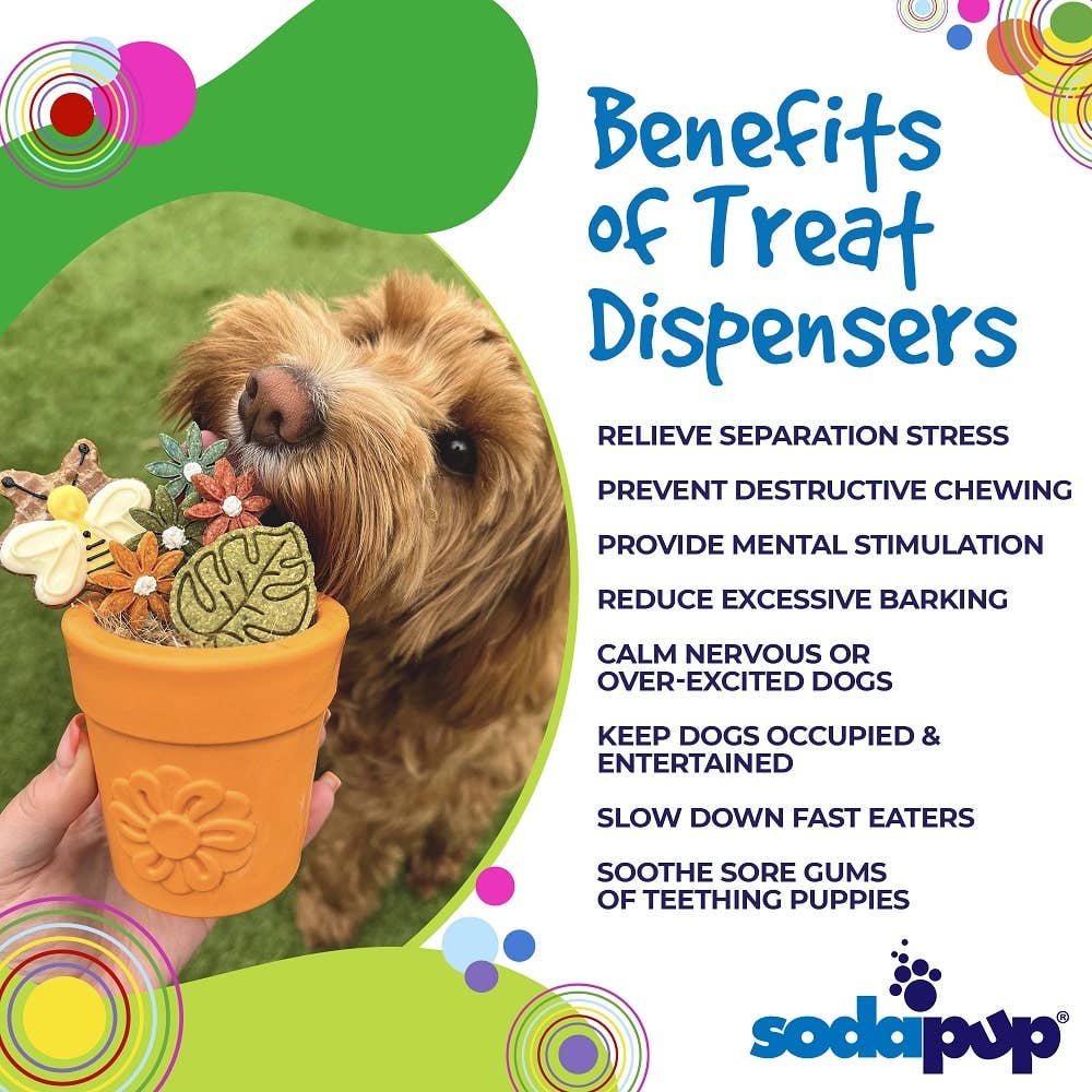 Flower Pot Durable Rubber Treat Dispenser & Enrichment: Green