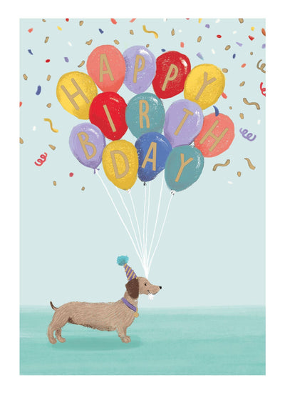 Yours Truly - Sausage Dog With Balloons Card