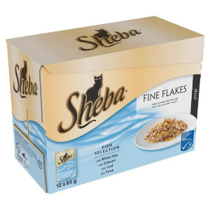 Sheba Fine Flakes Cat Pouches Fish Collection in Jelly 12x85g pack