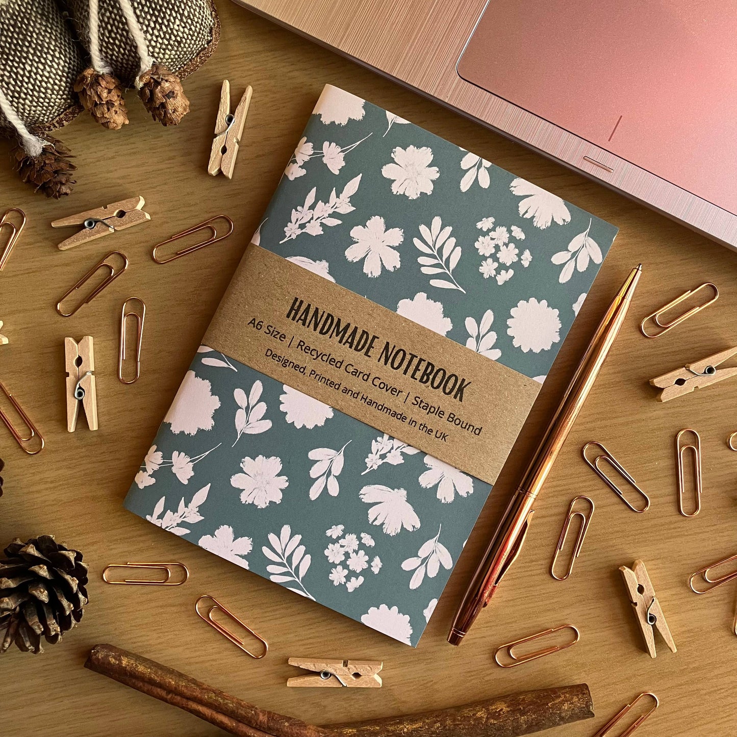 Green Floral Handmade A6 Size Notebook