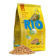 Bag of RIO bird food for budgies with a yellow background