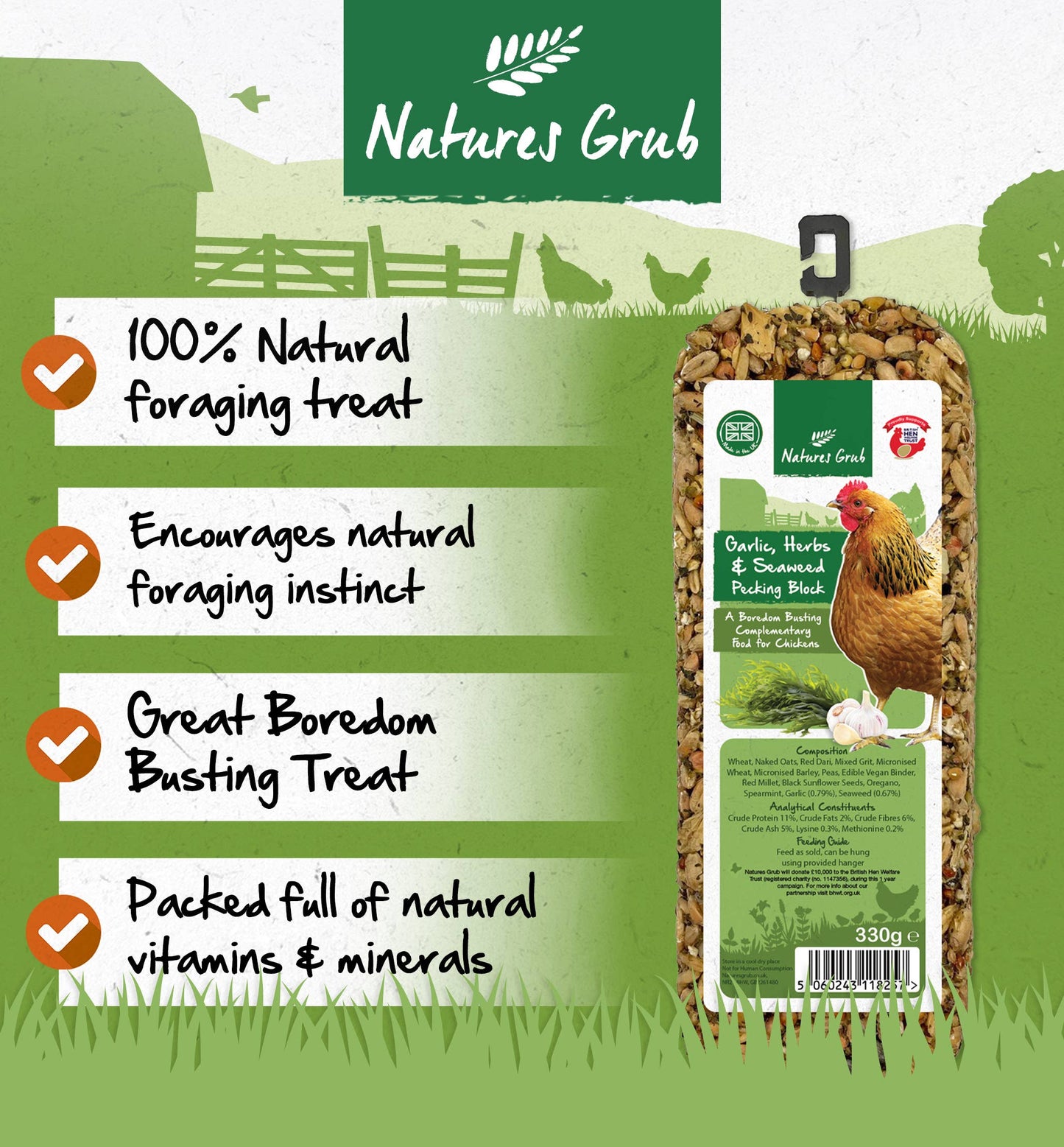 Natures Grub Garlic, Herbs & Seaweed Pecking Block 330g