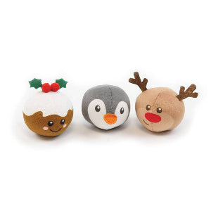 Three Christmas-themed plush toys on a white background
