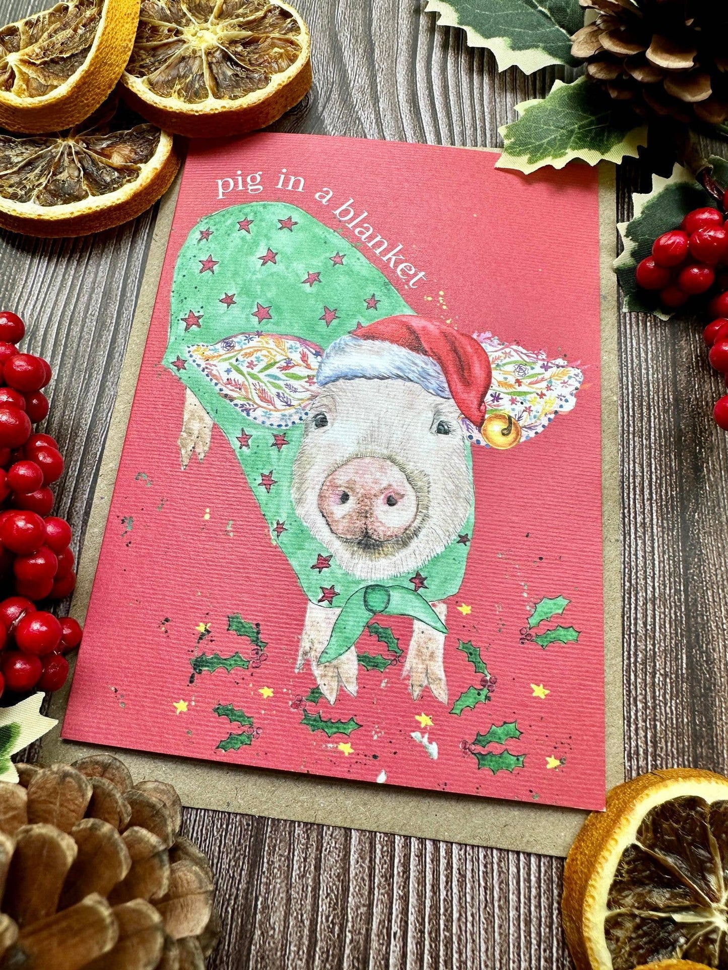 Pig in a blanket Christmas Eco Friendly Art Card cute blank