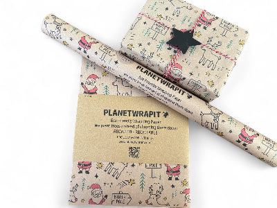 PlanetWrapIt - Rudolph and Santa Recycled Eco Kraft Gift Wrapping Paper