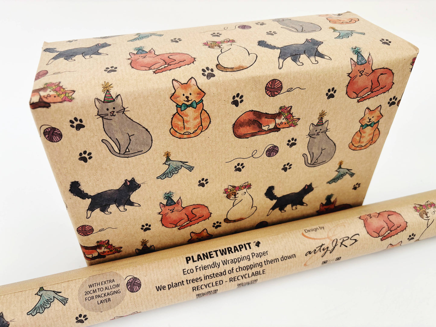 Party Cats Recycled Kraft Wrapping Paper Gift Wrap