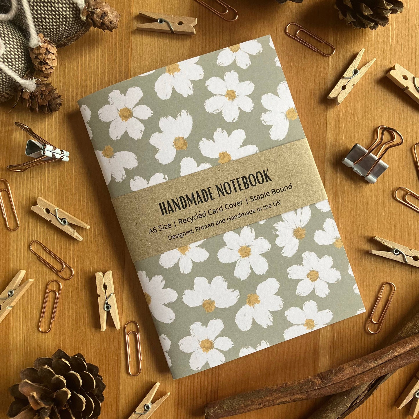 Green Daisy Handmade A6 Size Notebook