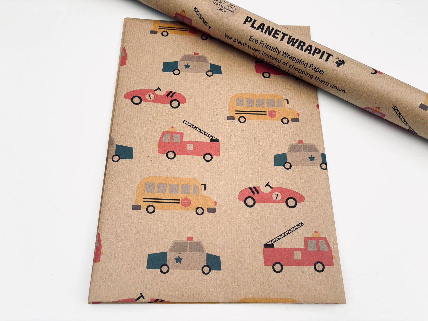 Vehicles Recycled Kraft Wrapping Paper Gift Wrap