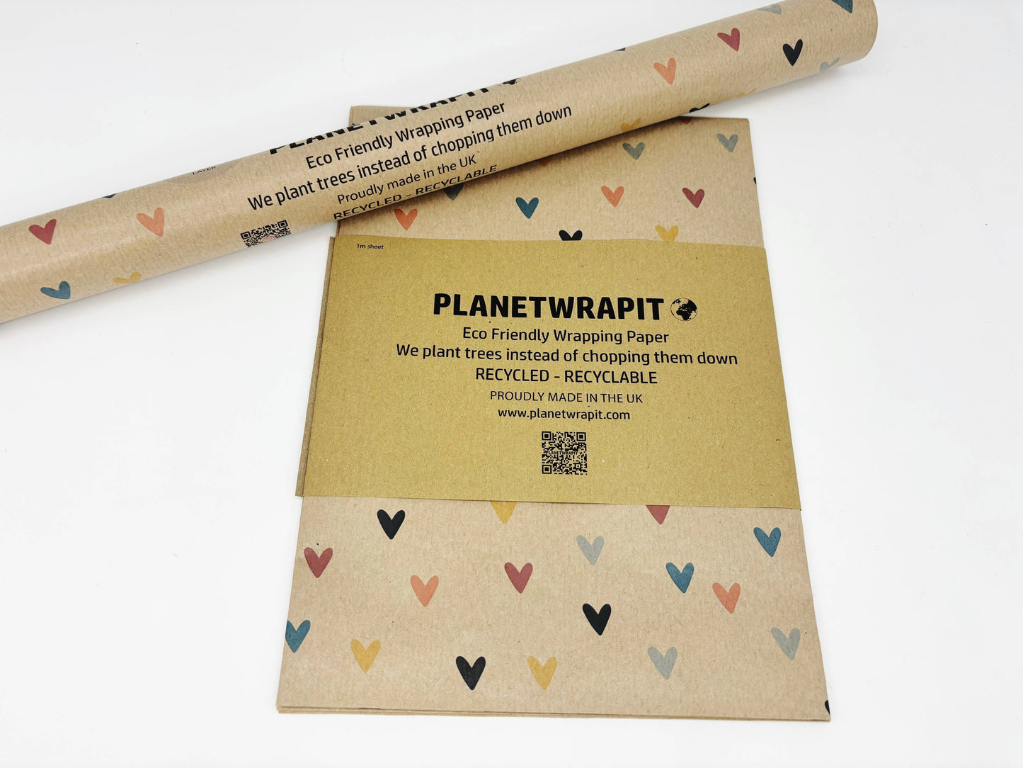 Colourful Hearts Recycled Kraft Wrapping Paper Gift Wrap