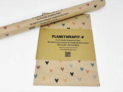 Colourful Hearts Recycled Kraft Wrapping Paper Gift Wrap