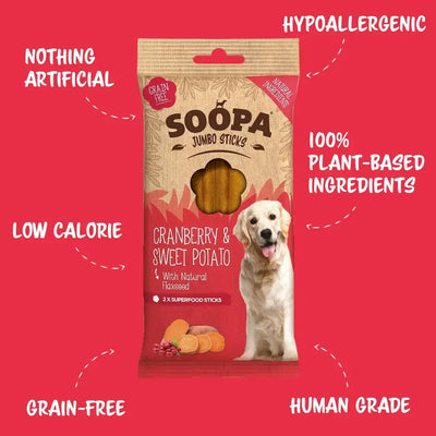 Soopa Cranberry & Sweet Potato Jumbo Dog Dental Sticks