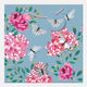 Floral design with pink flowers and black and white butterflies on a blue background