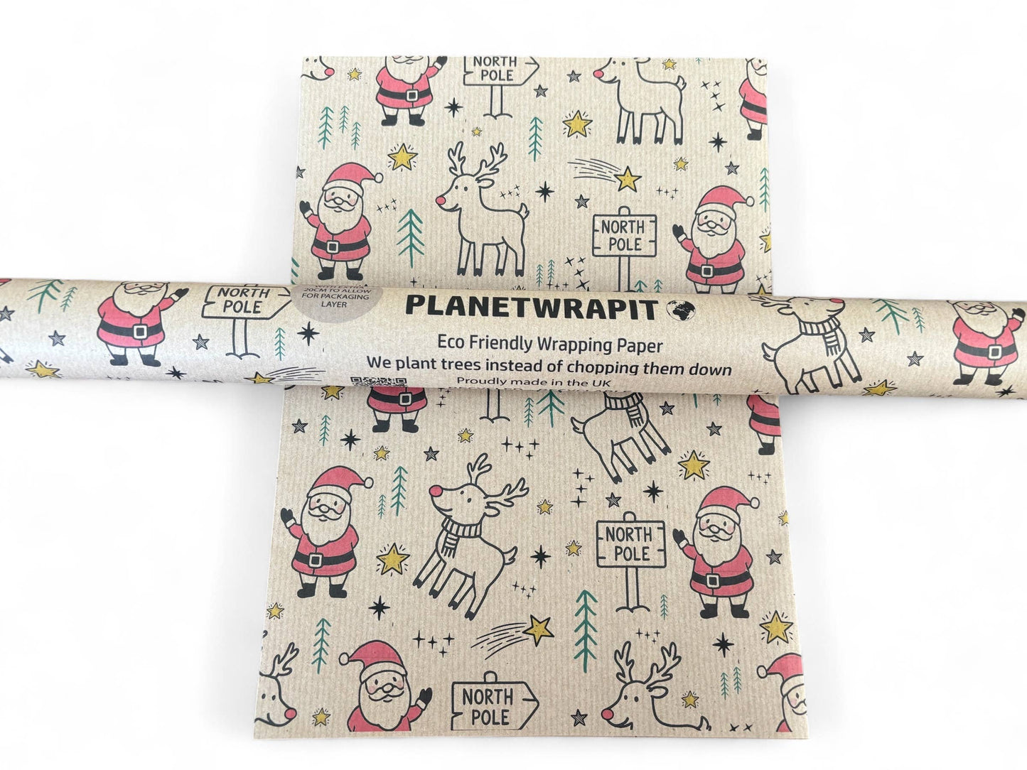 PlanetWrapIt - Rudolph and Santa Recycled Eco Kraft Gift Wrapping Paper