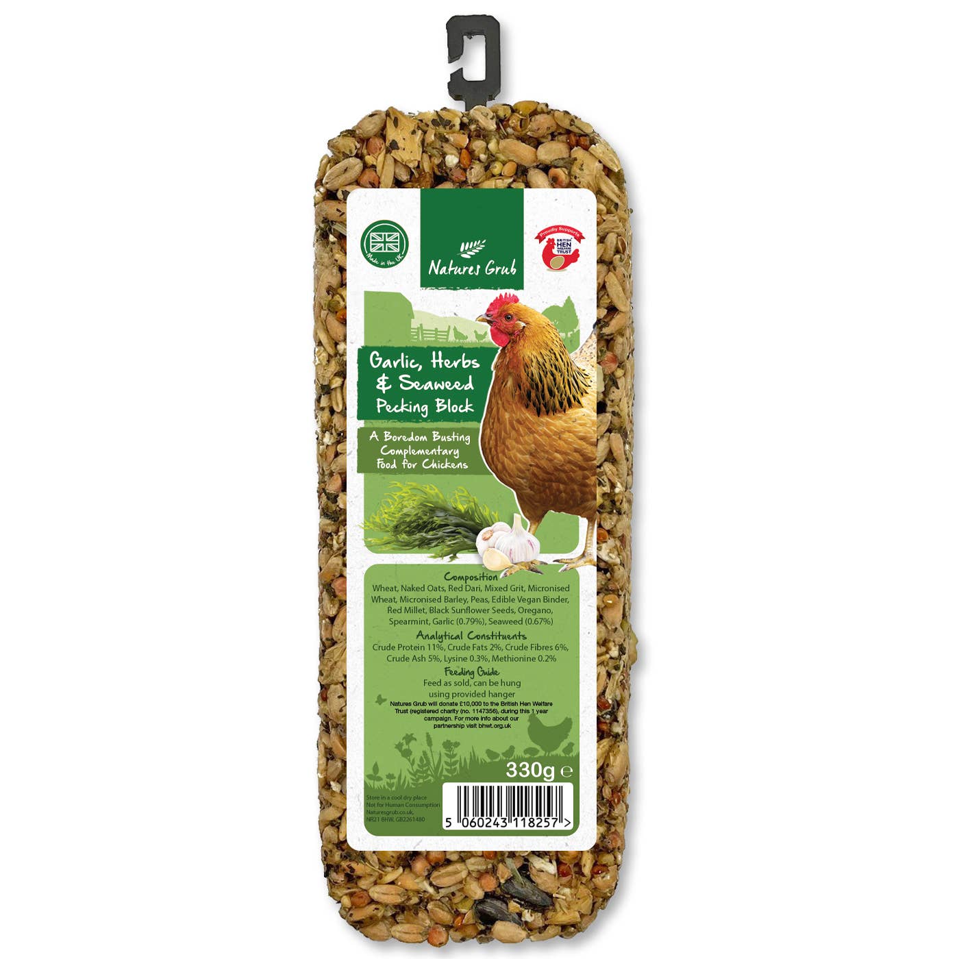 Natures Grub Garlic, Herbs & Seaweed Pecking Block 330g