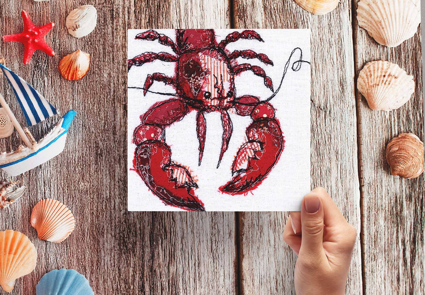 Lobster Love Embroidery Art Card