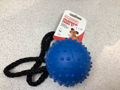 Rubber pimple ball on a rope