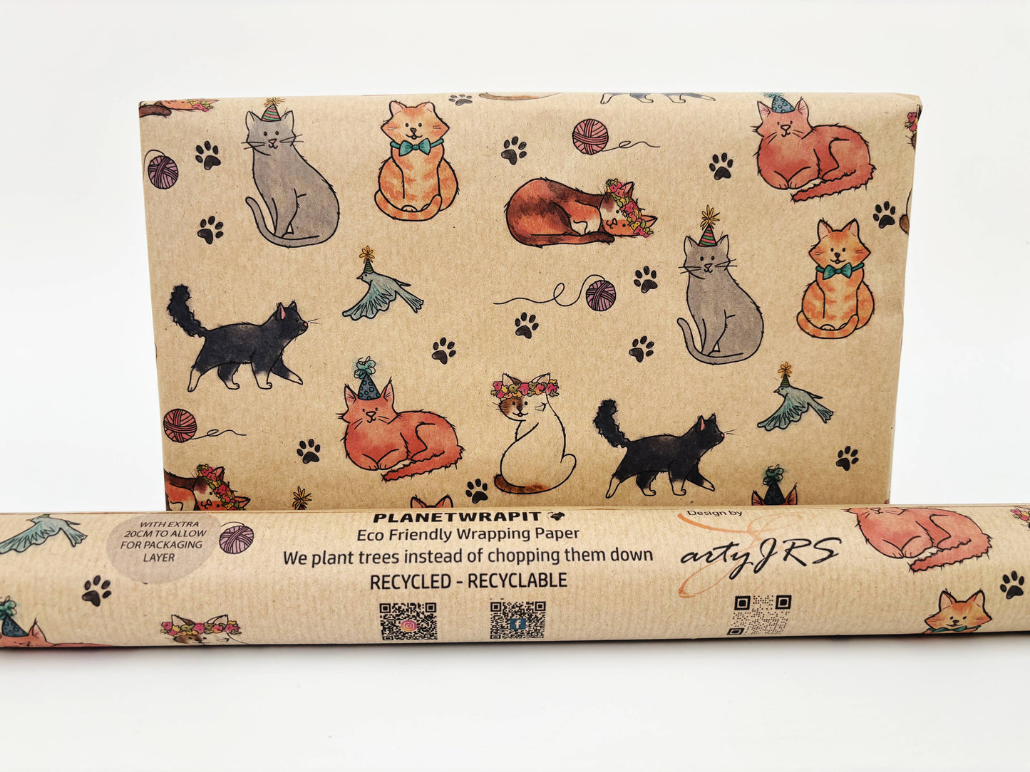 Party Cats Recycled Kraft Wrapping Paper Gift Wrap