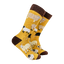 Yellow socks with sheep pattern on a white background