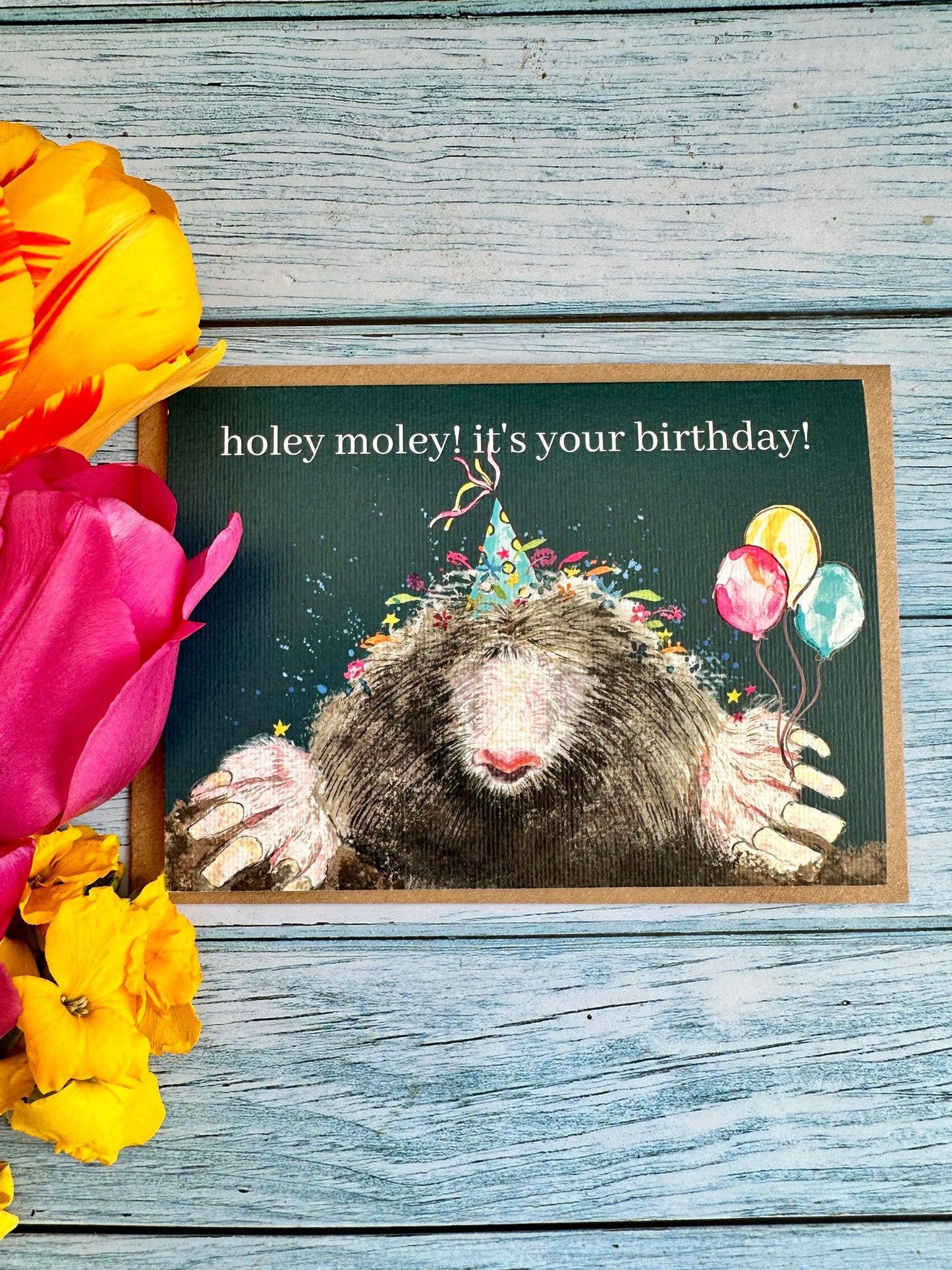 Holey Moley Mole Birthday  |  Eco Friendly Card  Cute Colour
