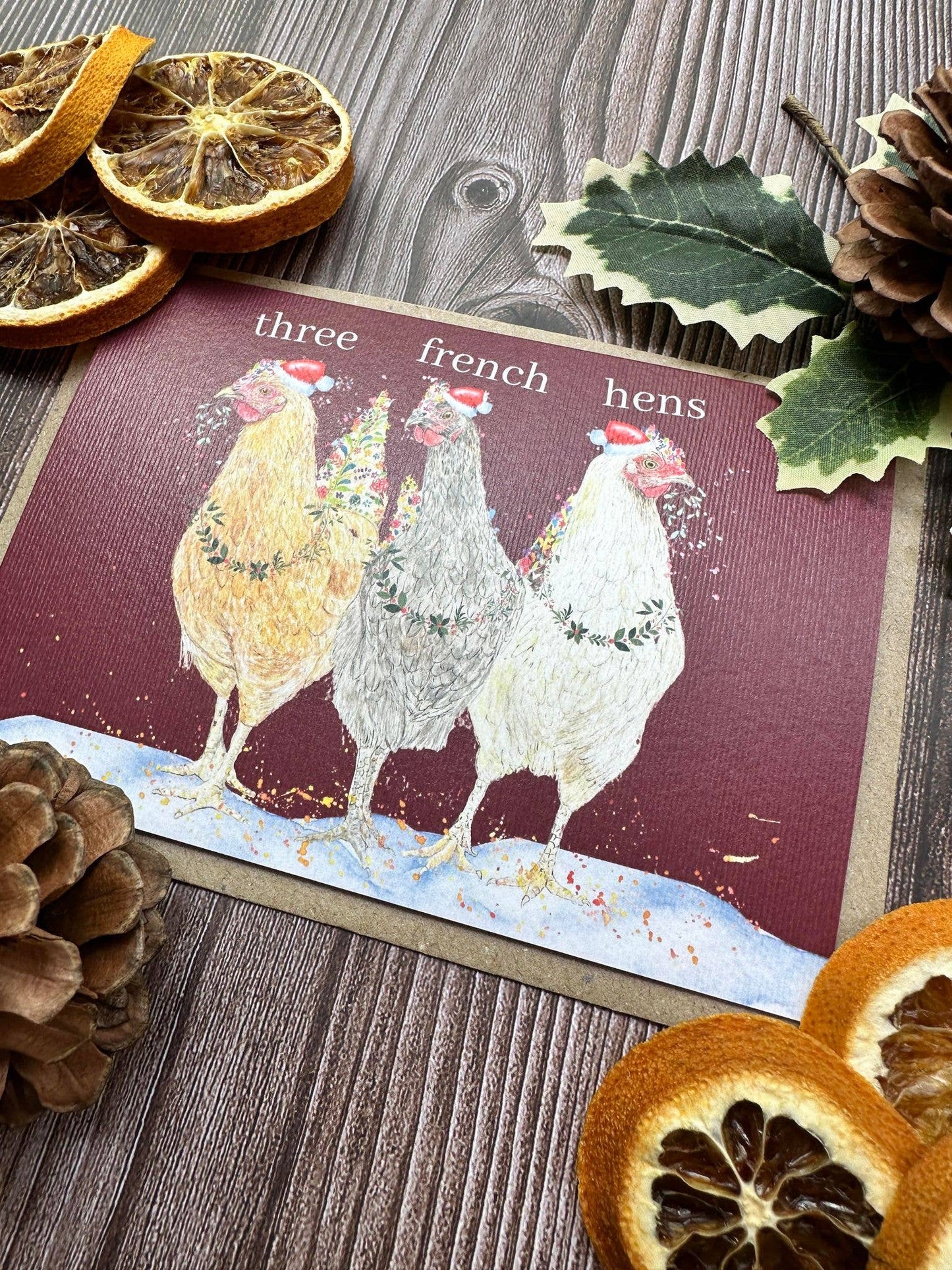 Three French Hens Christmas Eco Friendly Art Card funny