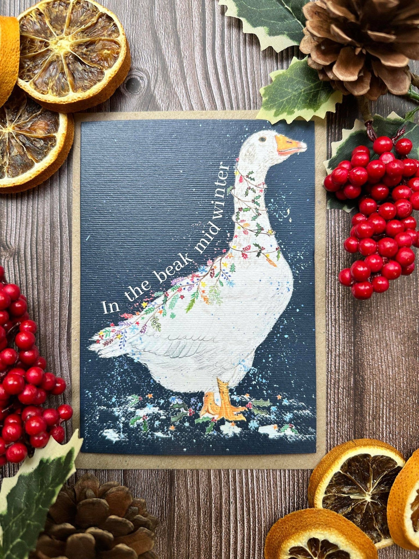 Goose Christmas Eco Friendly Art Card cute colourful funny
