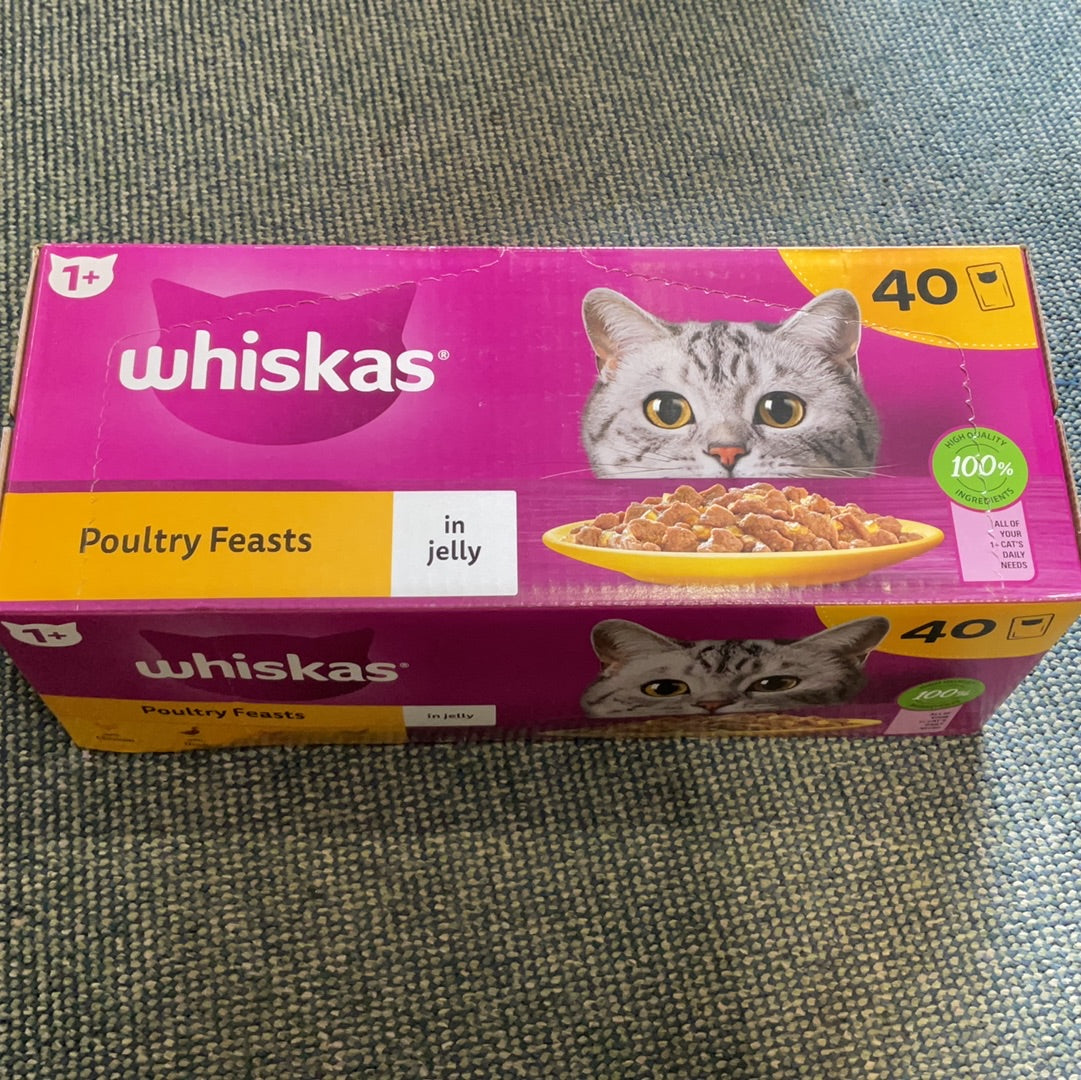 Whiskas poultry feasts in jelly (40 x 85g) 1 year +