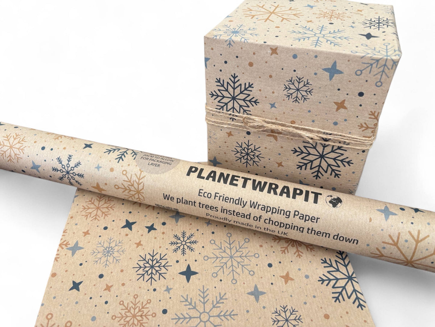 PlanetWrapIt - Christmas Snowflakes Recycled Eco Kraft Gift Wrapping Paper