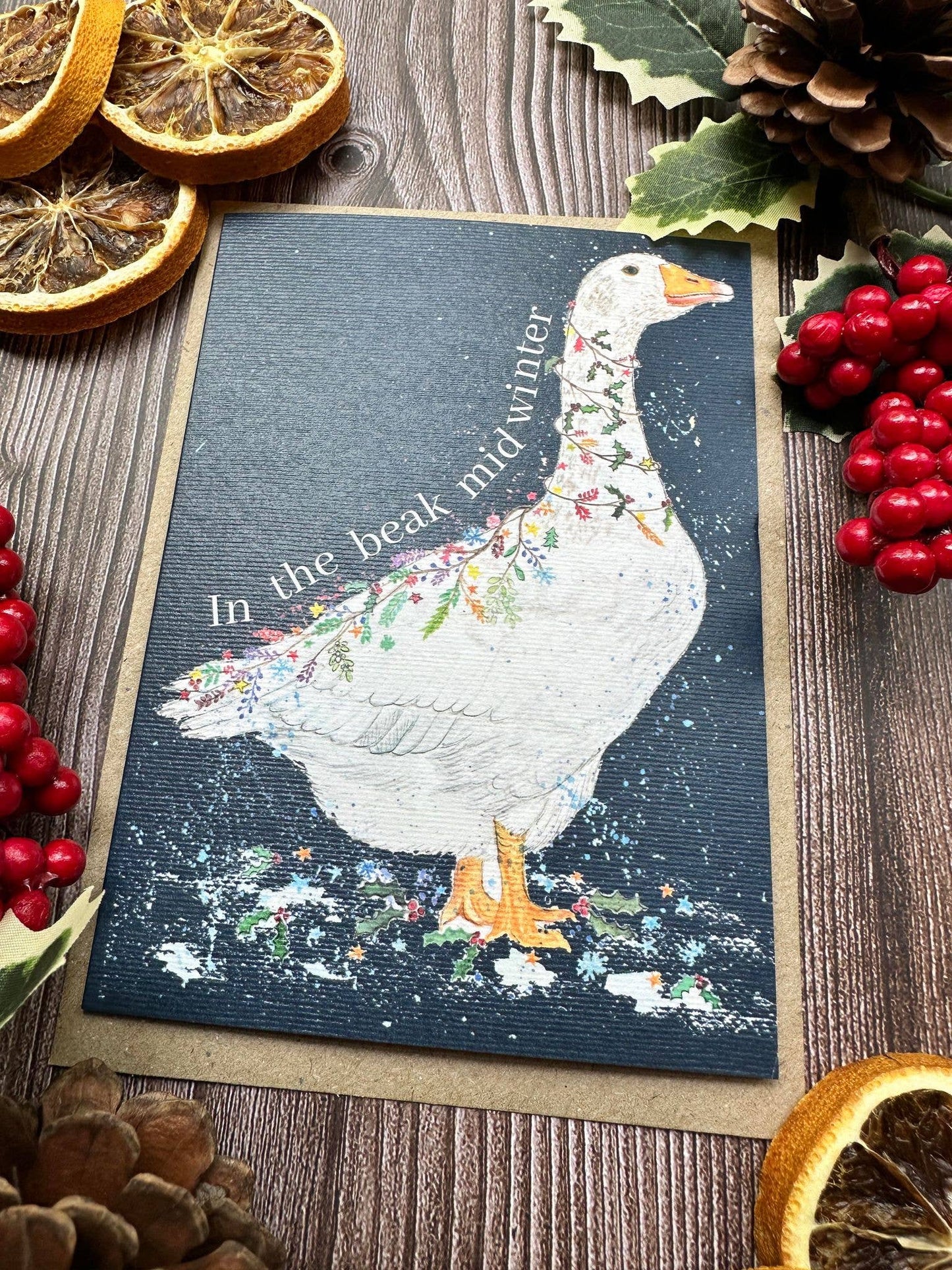 Goose Christmas Eco Friendly Art Card cute colourful funny
