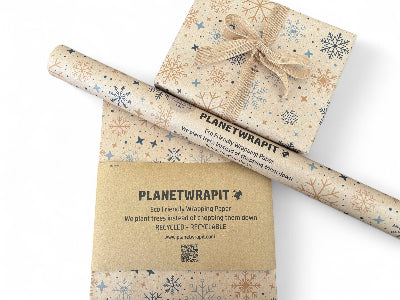 PlanetWrapIt - Christmas Snowflakes Recycled Eco Kraft Gift Wrapping Paper