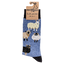 Blue sock with sheep design on a white background