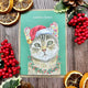 Santa Paws Cat Christmas Eco Friendly Art Card cute blank