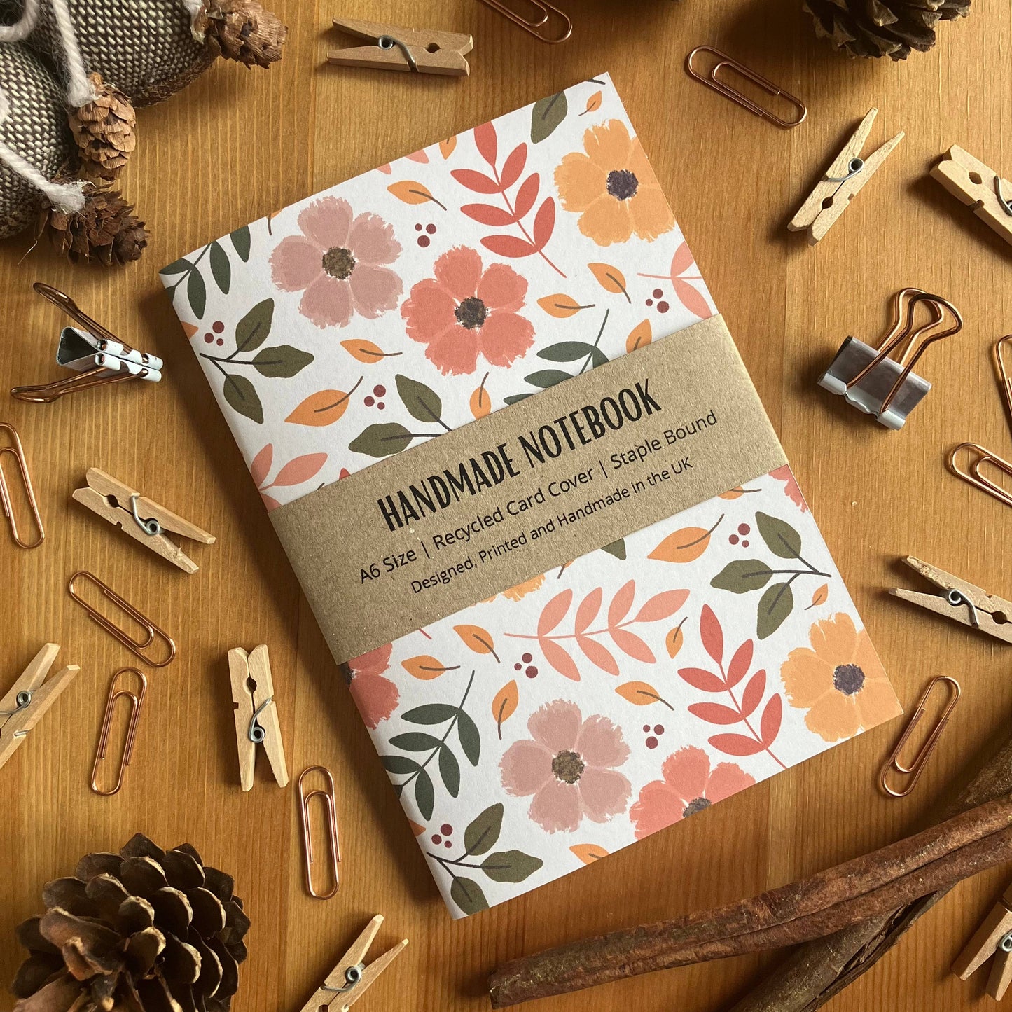 Autumn Floral Handmade A6 Size Notebook