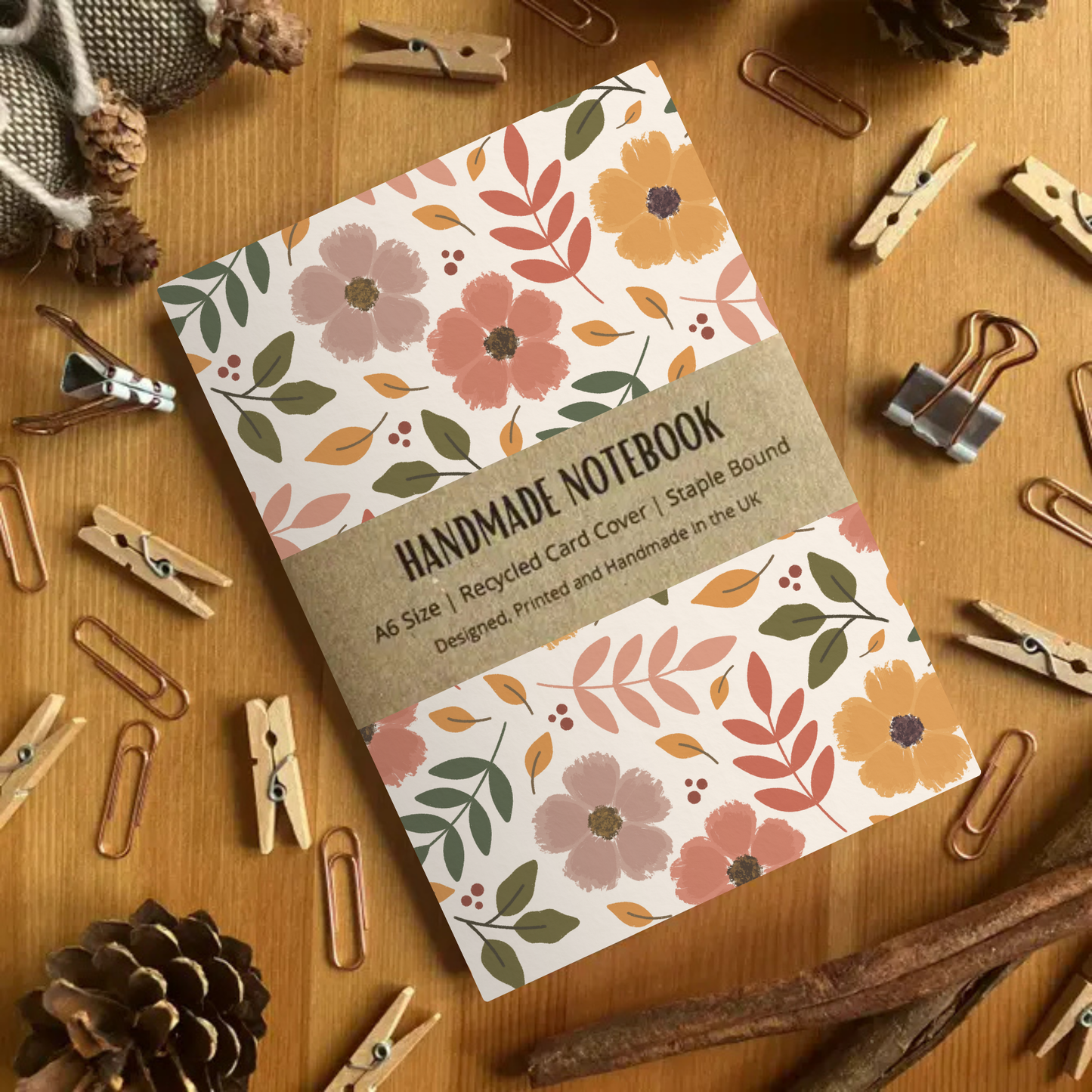 Autumn Floral Handmade A6 Size Notebook