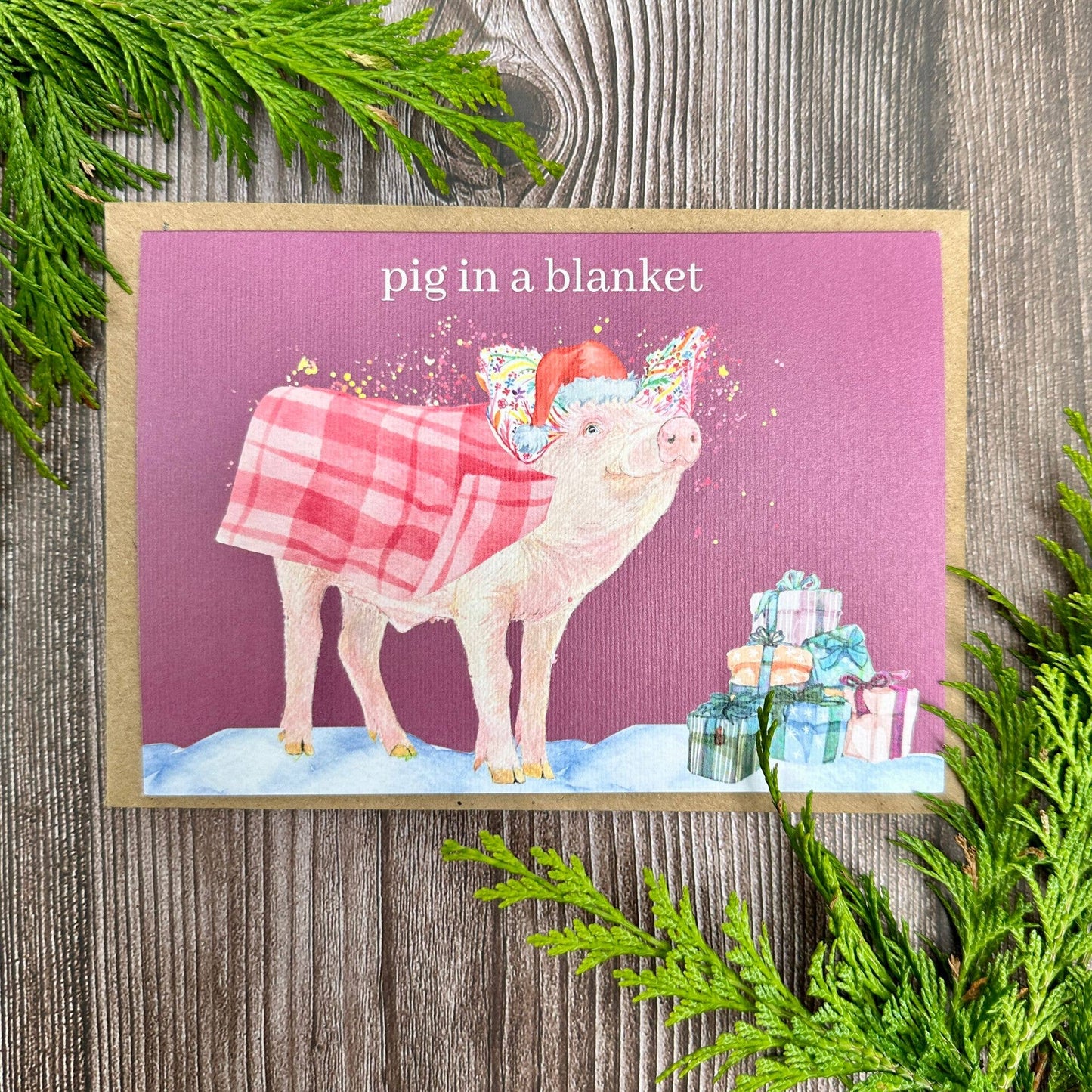 Christmas Pig | Eco Friendly Art Card Cute Colourful Funny