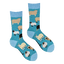 Pair of socks with sheep pattern on a blue background
