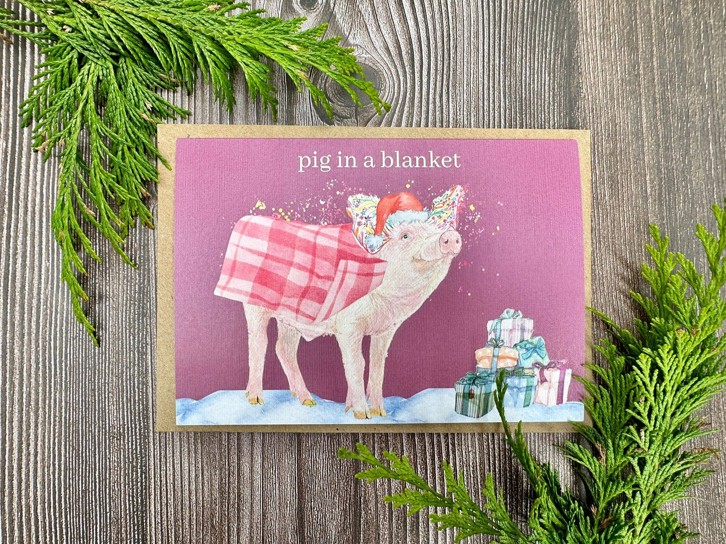 Christmas Pig | Eco Friendly Art Card Cute Colourful Funny