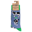 Sock with cow design and 'soctopus' brand packaging on a white background