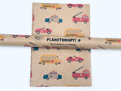 Vehicles Recycled Kraft Wrapping Paper Gift Wrap